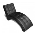 Chaise longue with artificial leather cushion, black